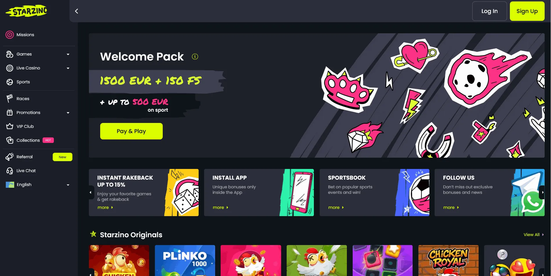 Starzino casino offers Starzino EU online casino homepage